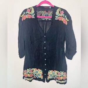 Johnny Was embroidered black tunic blouse size S